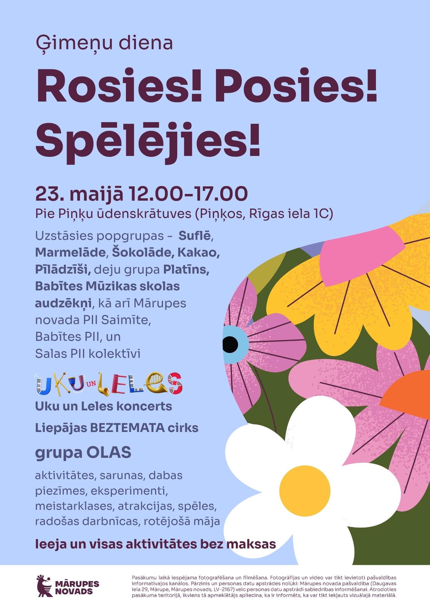 uz gaiši zila fona, info par pasākumu un programma