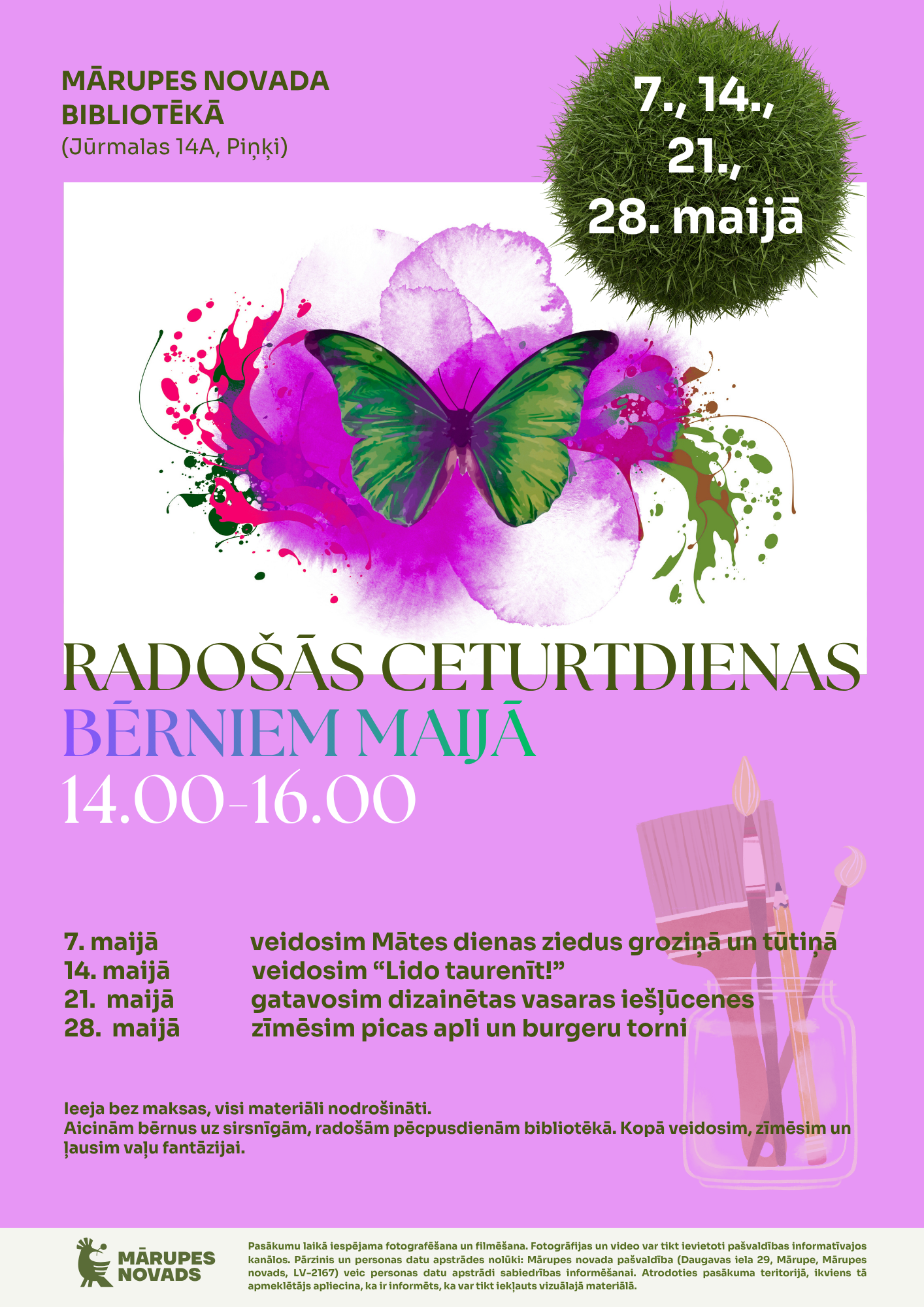 plakāts ar info par - Radošās ceturtdienas bērniem maijā 
