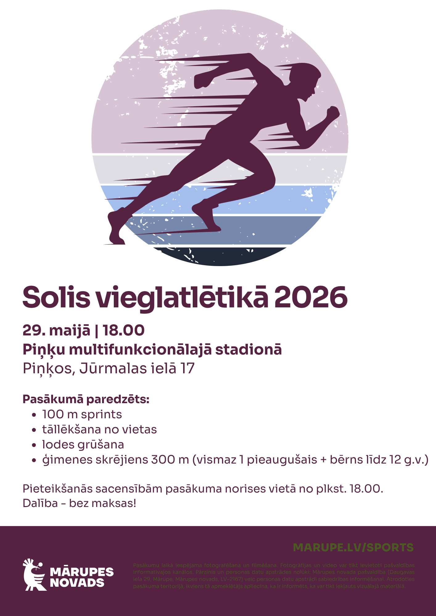 Violeta afiša ar krāsainiem elementiem