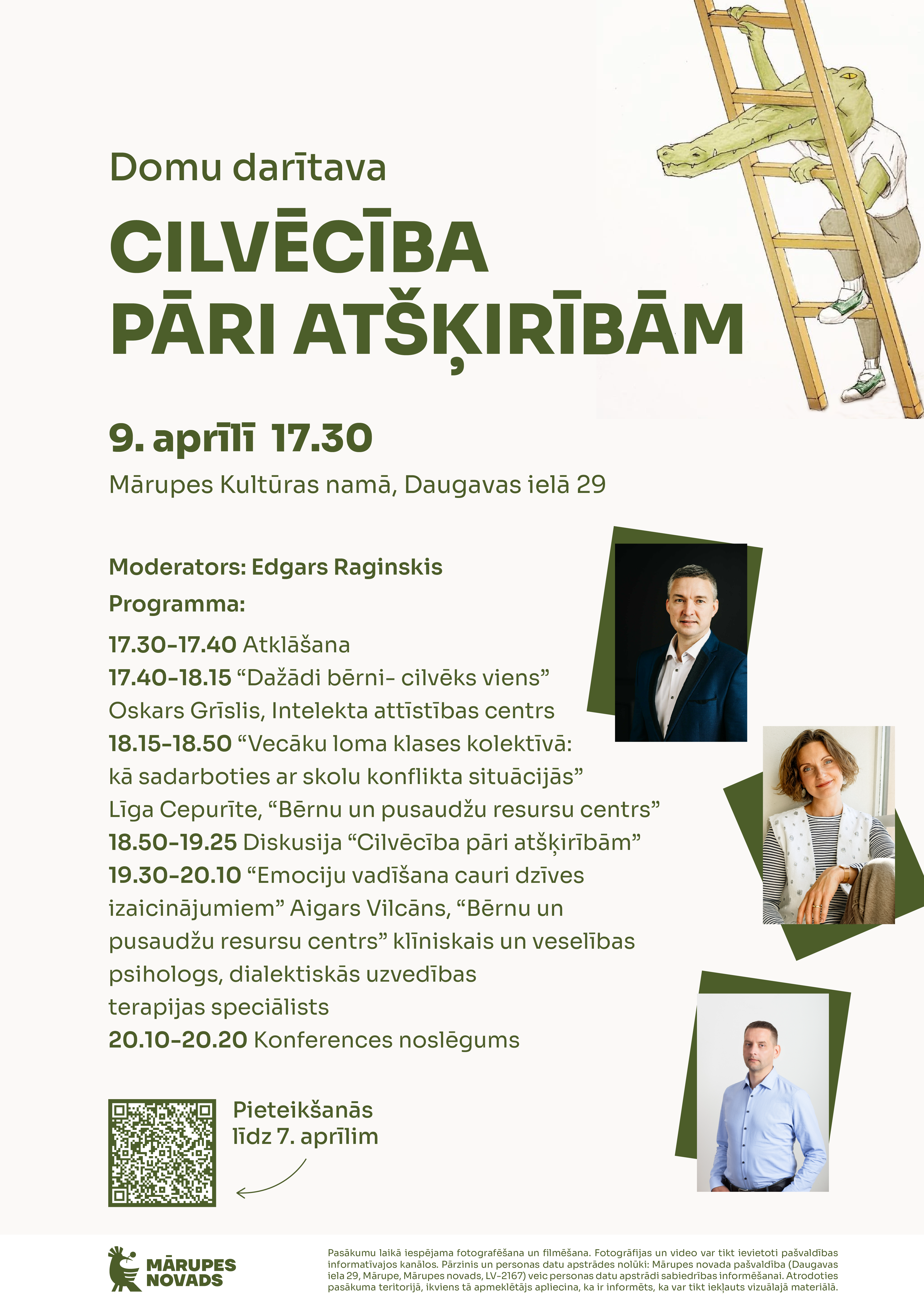 Gaišs fons ar zaļiem burtiem un krokodilu