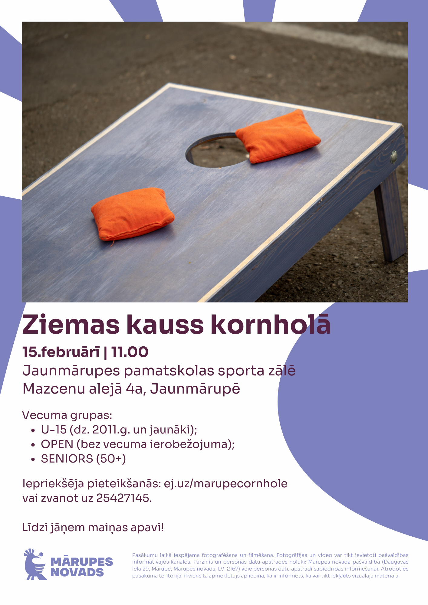 Violeta afiša ar krāsainiem elementiem