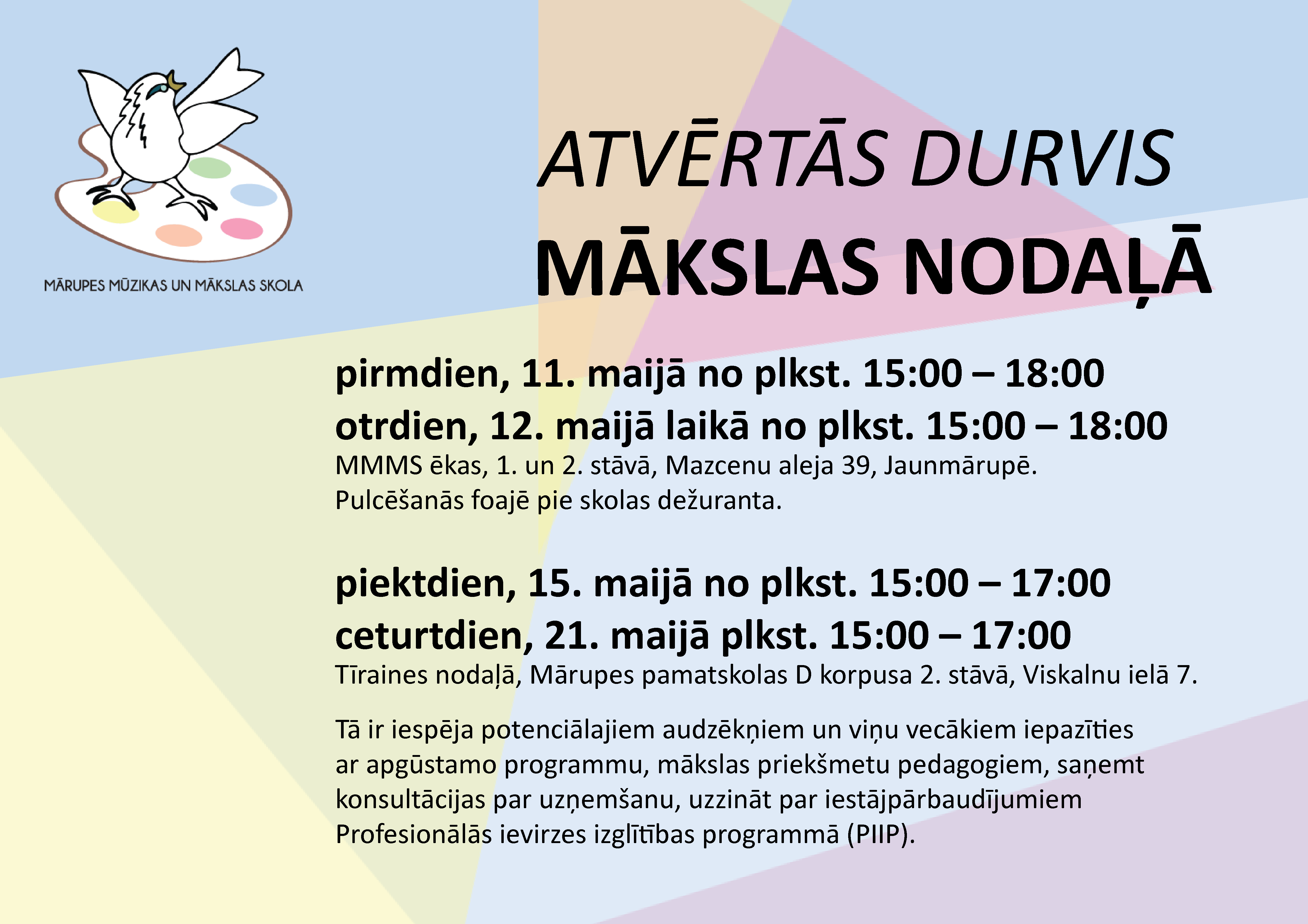 Krāsains vizuālis ar melniem tekstiem