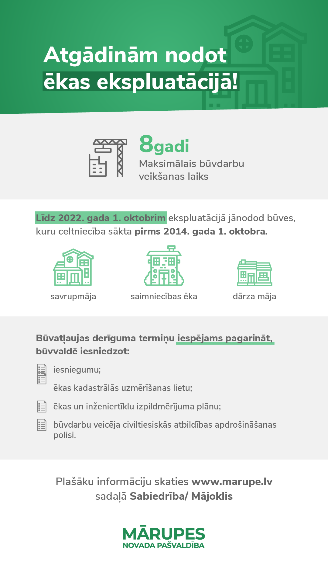 Atgādinām nodot ēkas ekspluatācijā