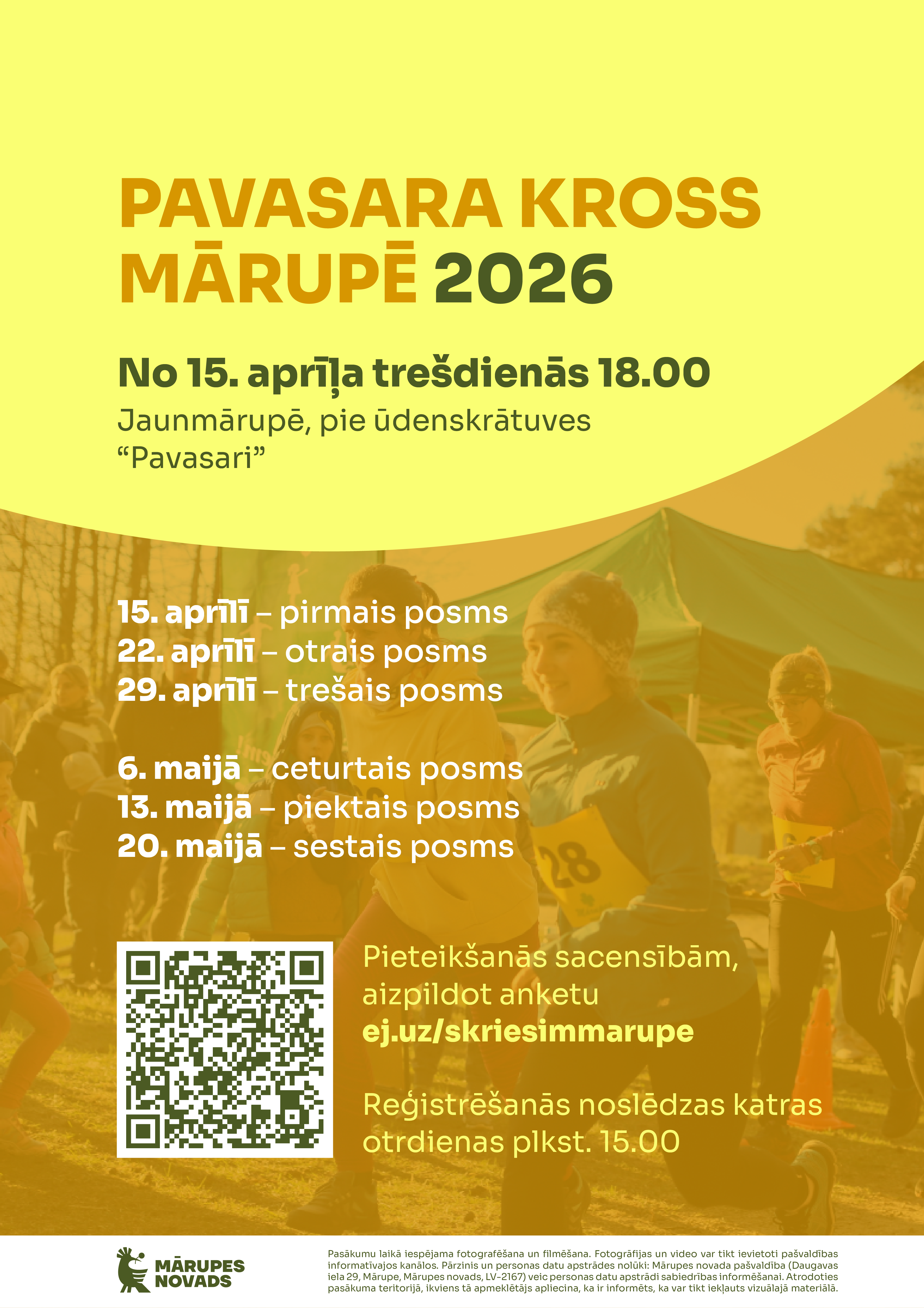 Dzeltena afiša ar dažādiem elementiem