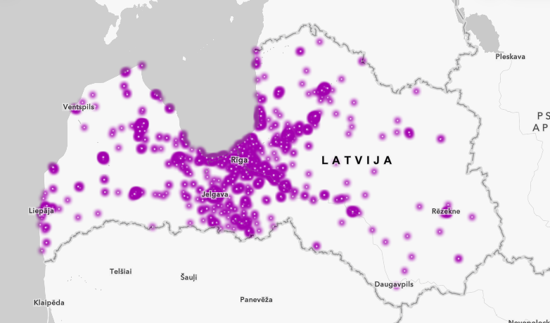 karte ar spānijas kailgliemežu izplatību latvijā