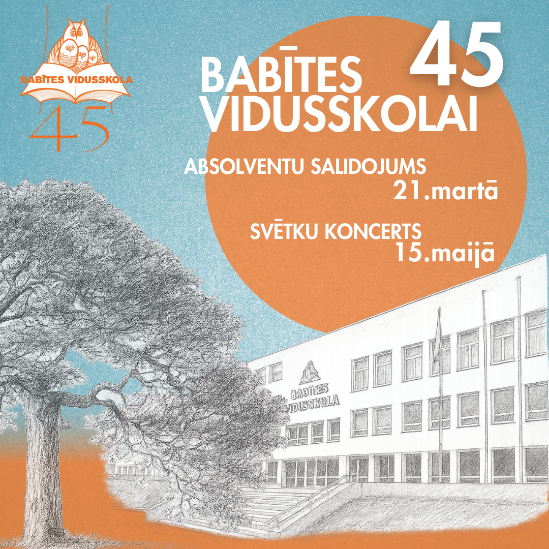 Vizuālis ar ziliem, oranžiem un baltiem elementiem