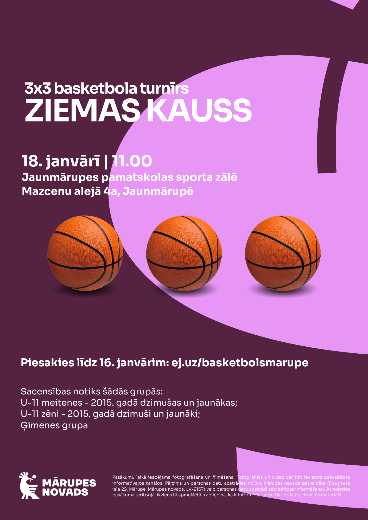 Violeta afiša ar krāsainiem elementiem