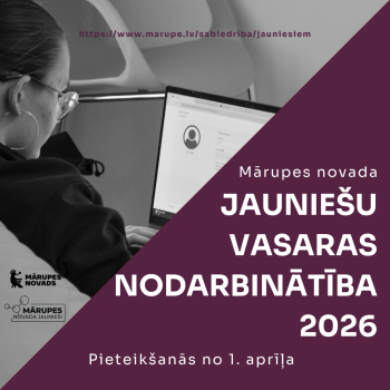 Pelēki violets fons ar cilvēku siluetu un baltiem burtiem 