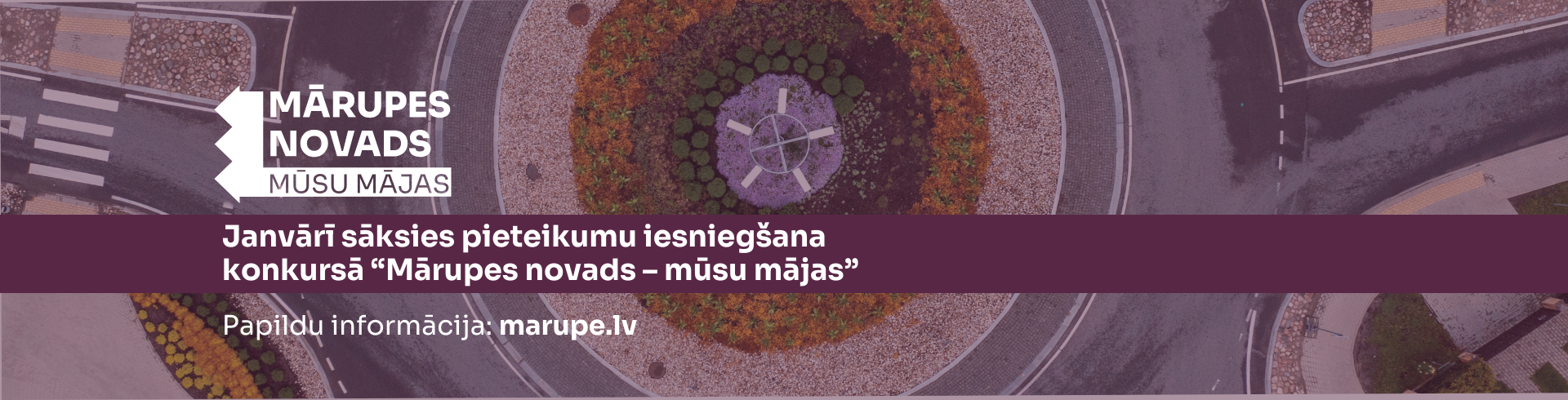 Violets fons ar baltu teksta grafiku par projektu konkursu