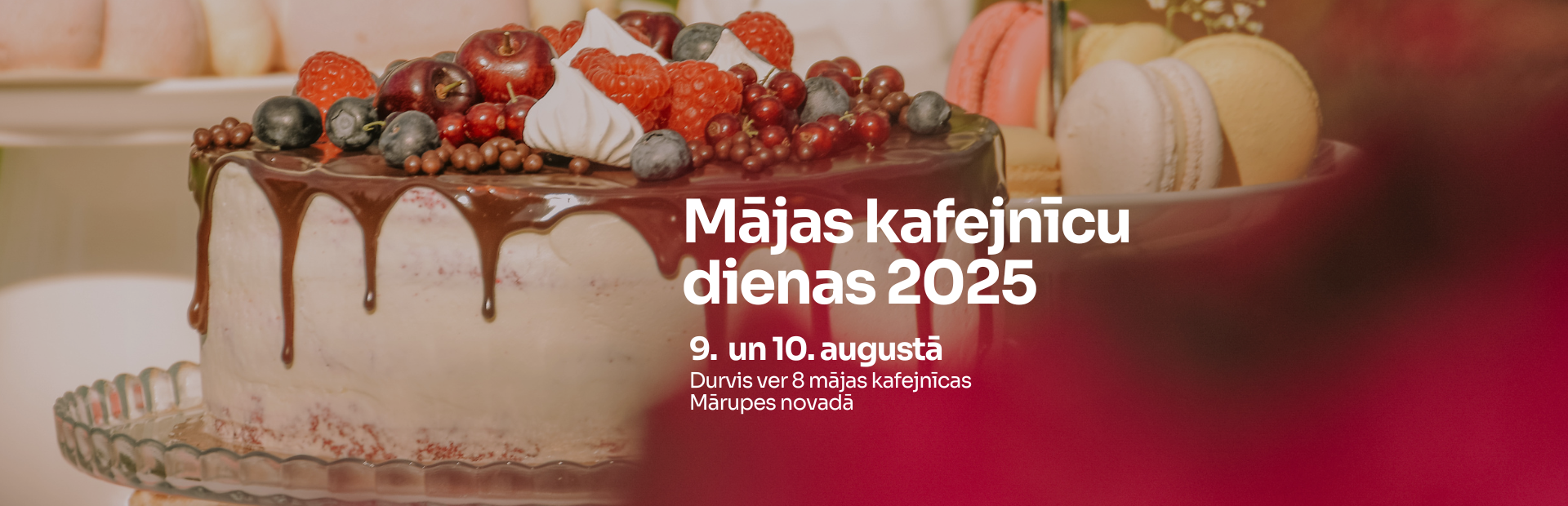 Kūkas bilde ar tekstu par Mājas kafejnīcu dienām 9. un 10. augustā