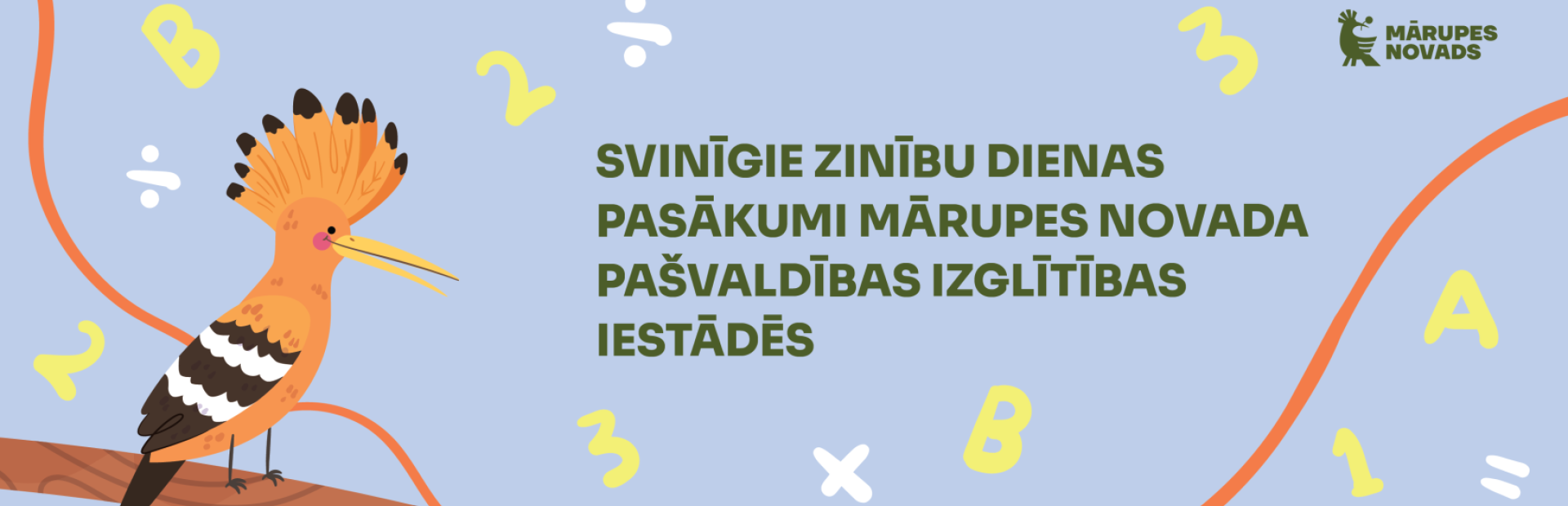 Pupuķis kokā un teksts uz lillā fona