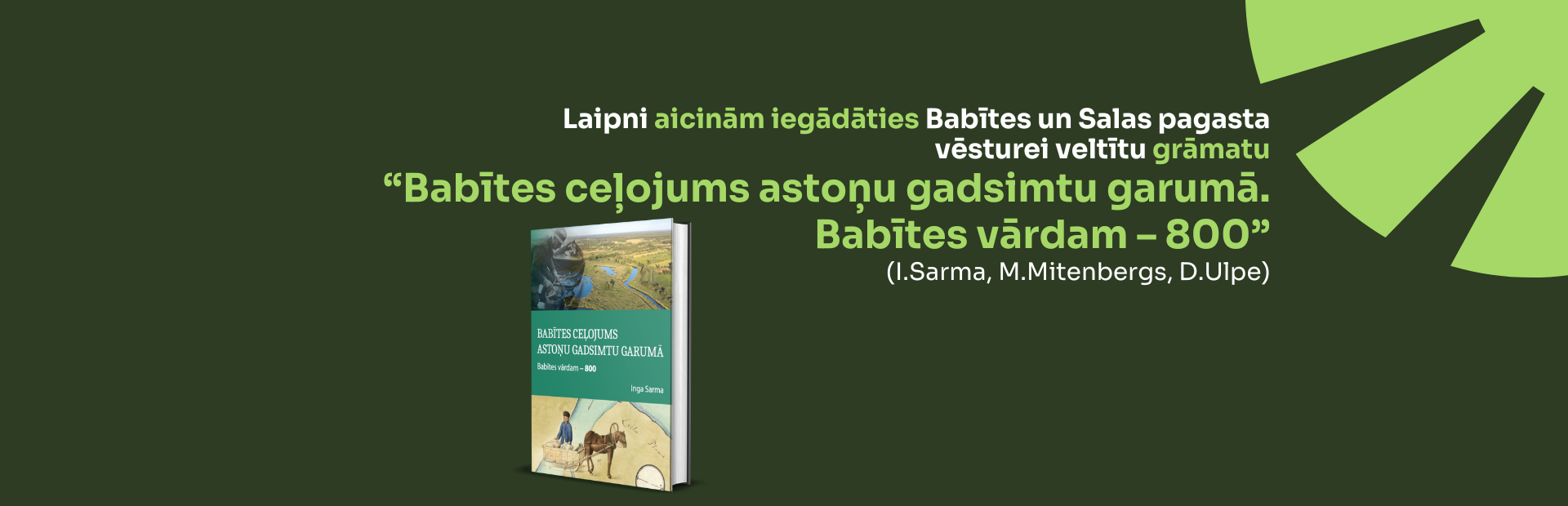 Tumši zaļš fons ar gaiši zaļu un baltu teksta grafiku