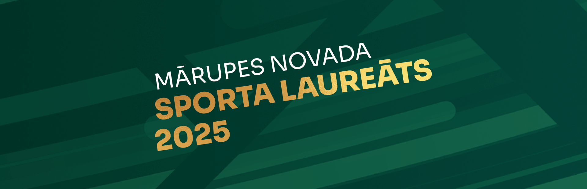 Zaļš vizuālis ar zelta un baltiem burtiem