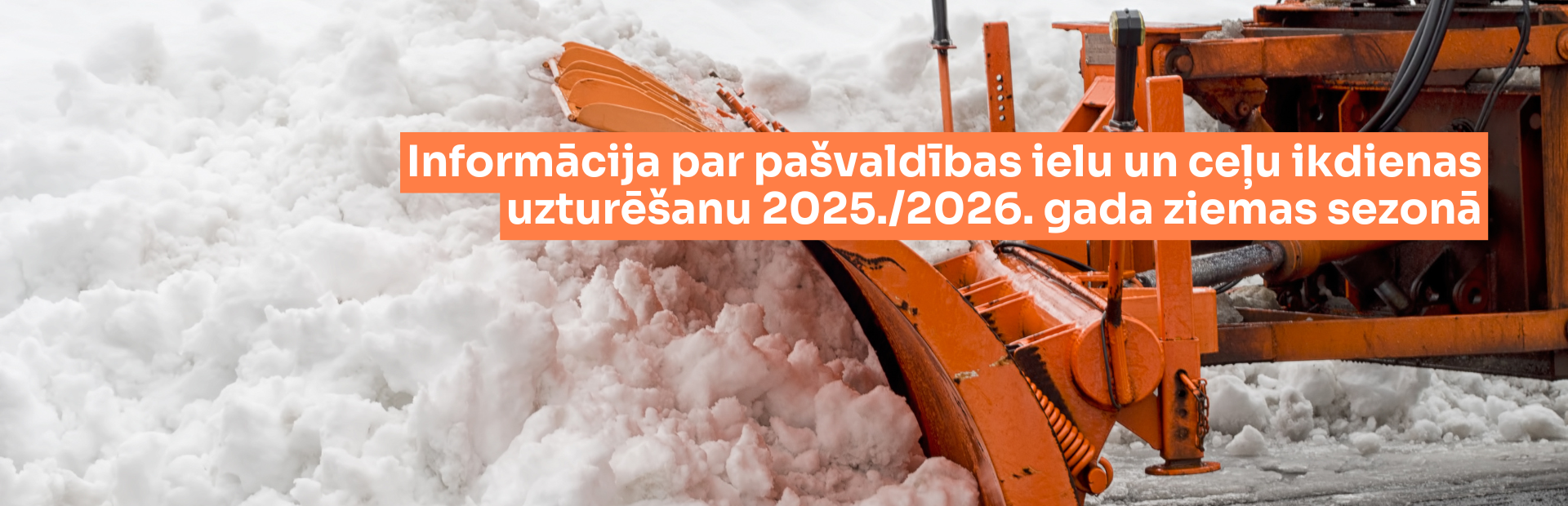 Ziemas ceļu tīrītāju tehnikas foto un virsū koša teksta grafika