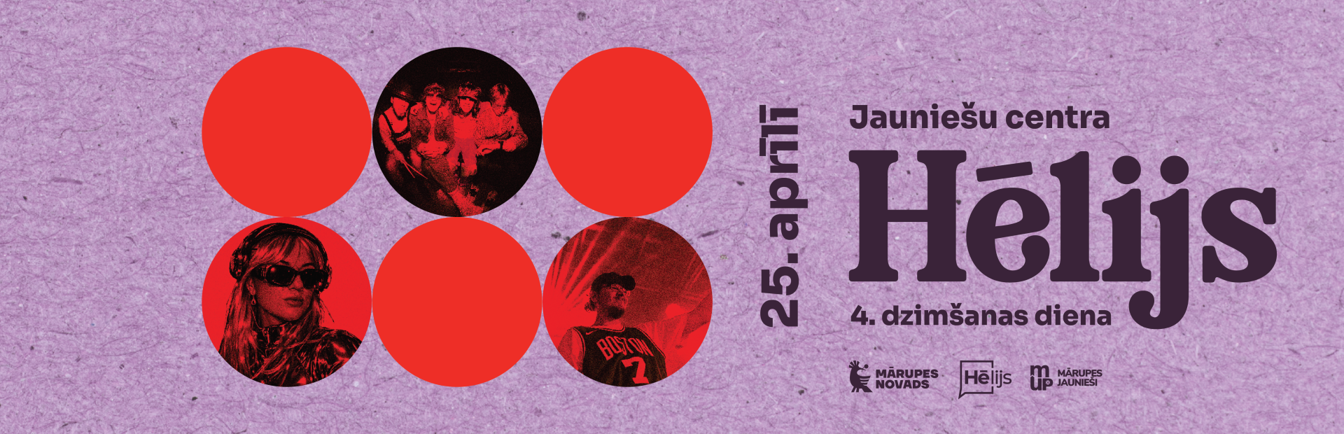 Rozā fons ar krāsainu elementu un teksta grafiku