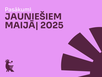 Rozā fons ar krāsainu grafiku un tekstu par pasākumiem