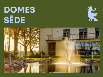 Domes ēka ar tekstu "Domes sēde"