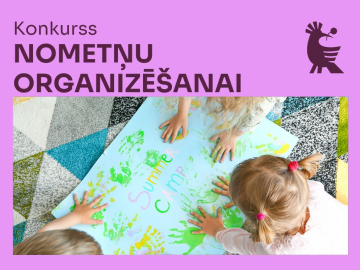 Rozā vizuālis ar tekstu konkurss nometņu organizēšanai