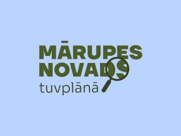 Zils vizuālis ar tumši zaļu tekstu "Mārupes novads tuvplānā"