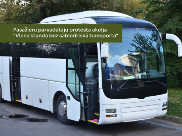 Sabiedriskais autobuss un zaļš fon elements ar baltiem burtiem