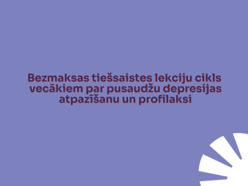 Violets fons ar violetiem burtiem un baltu simbolu