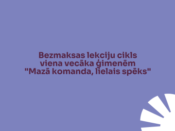 Violets fons ar violetiem burtiem un baltu simbolu