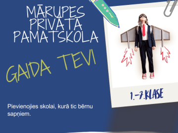 Zila afiša ar tekstiem un attēlu