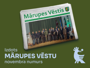 Tumši zaļš fons ar Mārupes Vēstu novembra numura vāka bildi