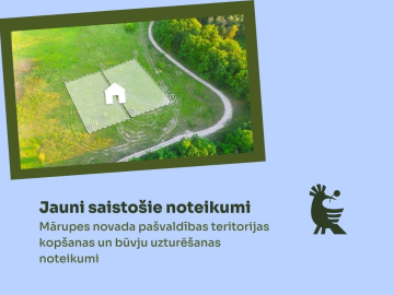 Gaiši zils fons ar tekstu par jaunajiem teritorijas kopšanas un būvju uzturēšanas noteikumiem