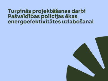 Gaiši zils fons un tumši zaļa grafika ar tekstu