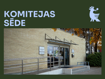 Tumši zaļš fons ar gaišas ēkas foto un teksta grafiku