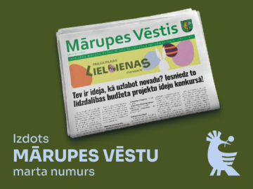 Tumši zaļš fons ar tekstu par Mārupes Vēstis izdošanu un vāka bilde