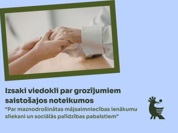 Gaiši zils fons ar tekstu Par maznodrošinātas mājsaimniecības ienākumu slieksni un sociālās palīdzības pabalstiem