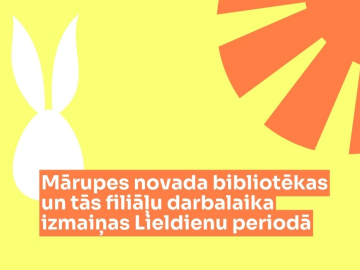 uz dzeltena fona balts zaķis un ar oranžu izcelts informatīvs