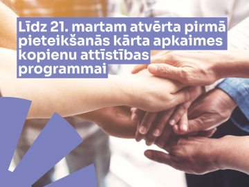 Attēls ar kopienas cilvēku rokām un virsū teksta grafika