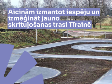 Brīvdabas skrituļošanas trase un virsū teksta grafika