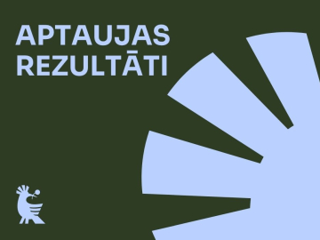 Tumši zaļš fons ar tekstu "Aptaujas rezultāti"