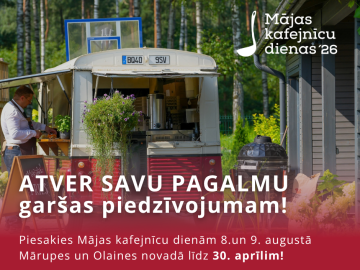 Vizuālis ar tekstu par mājas kafejnīcu dienām