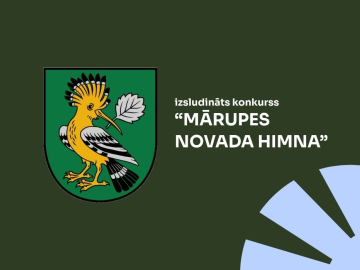 UZ TUMŠI ZAĻA FONA, mĀRUPES ĢĒRBONIS UN TEKSTUĀLS INFO PAR HIMNAS KONKURSA IZSLUDINĀŠANU