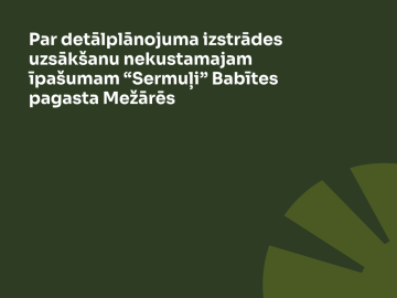 Tumši zaļš fons ar gaiši zaļu grafiku un baltu tekstu