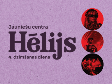 uz lillā fona sarkani apļi un info par Hēlija dz d