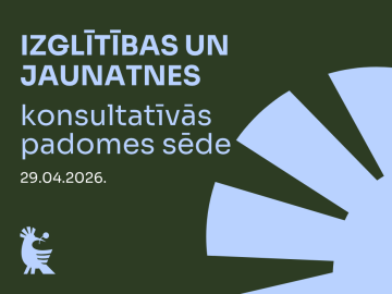 Zaļš fons ar ziliem burtiem un ziliem elementiem