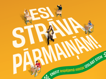 Oranža afiša ar tekstu