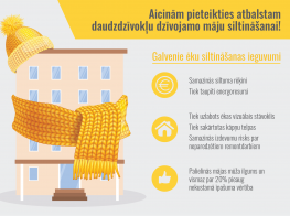 infografika ar aicinājumu pieteikties pašvaldības atbalstam ēku siltināšanai