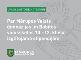 Jauni saistošie noteikumi par stipendijām Mārupes Valsts ģimnāzijas un Babītes vidusskolas 10. - 12. klašu skolēniem