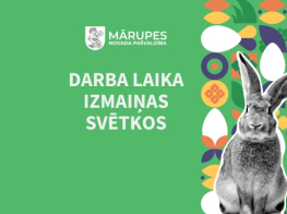 Zaļš fons, krāsaina Lieldienu grafika un teksts par izmaiņām darba laikā svētkos