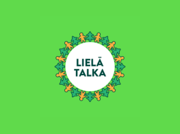 Lielās talkas logo ar zaļu fonu un grafisku uzrakstu