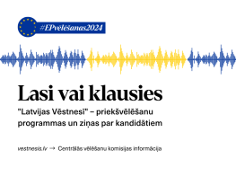 Balts fons un zili dzeltens teksts virsū