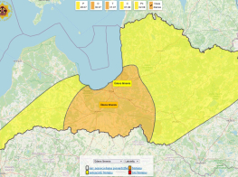 Valsts karte ar iekrāsotām zonām par ūdenslīmeņa bīstamību
