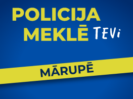Zils fons un dzelteni grafikas elementi ar policijas tekstu